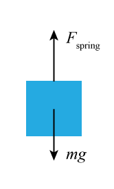 Two arrows of equal length point outward from a square. The arrow labeled F sub spring points upward and has its tail at the top of the square. The arrow labeled m g points downward and has its tail at the center of the square.