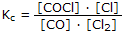 Kc = fraction: [COCl] · [Cl] over [CO] · [Cl2]