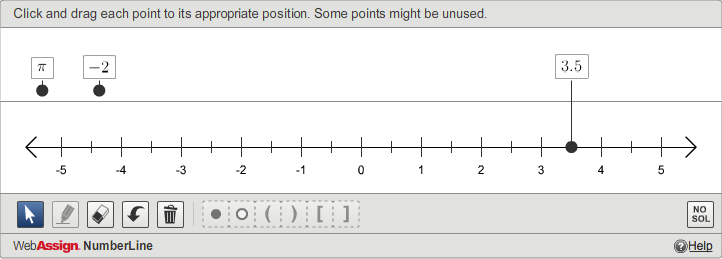 numberline tool with tools below the numberline and points above the numberline