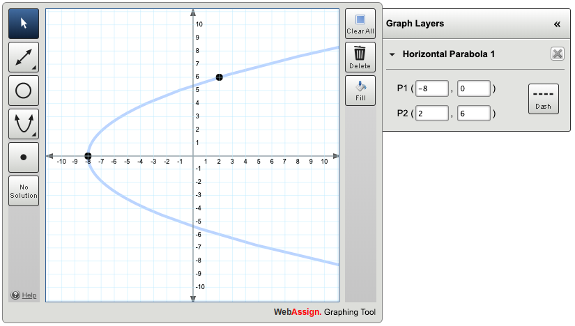 example of the graphing tool used to graph a parabola