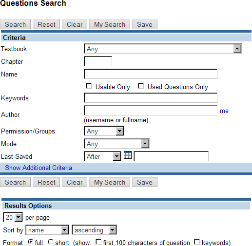 Question Search window