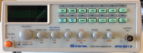 The front panel of a function generator.