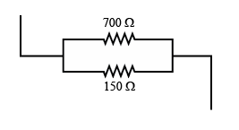 Two resistors of 700 ohms and 150 ohms are shown in parallel.